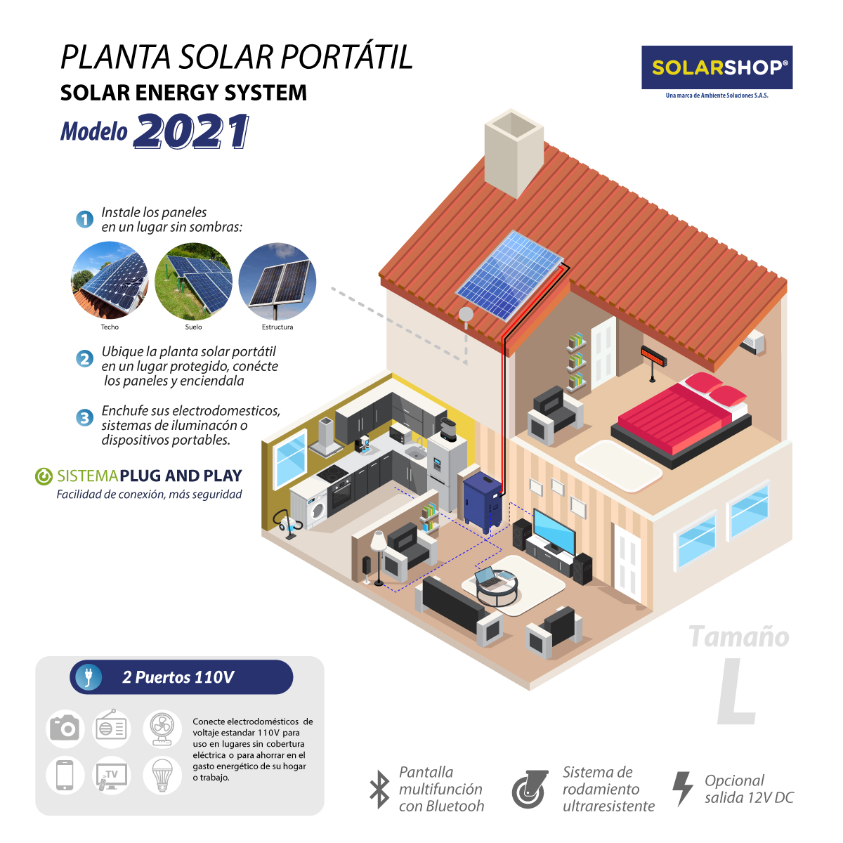 Sistema portátil de energía solar tamaño